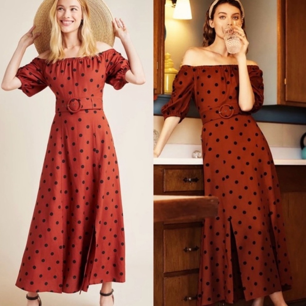 Maeve Anthropologie Polka Dot Off-Shoulder Dress